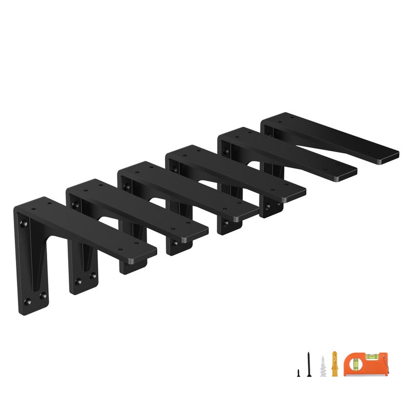 NEODROP 6 Inch Heavy Duty Shelf Brackets, Premium Metal Wall Bracket for Mantel, Countertop Support, Garage Storage Shelves | High Strength Corner Brace | 6-Pack Floating Shelf Hardware - Image 1